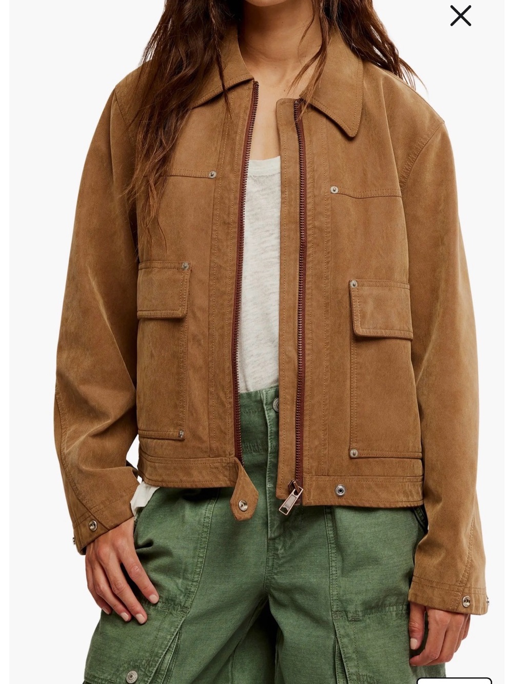Free People Blair Vegan Suede Tan Zip Jacket
